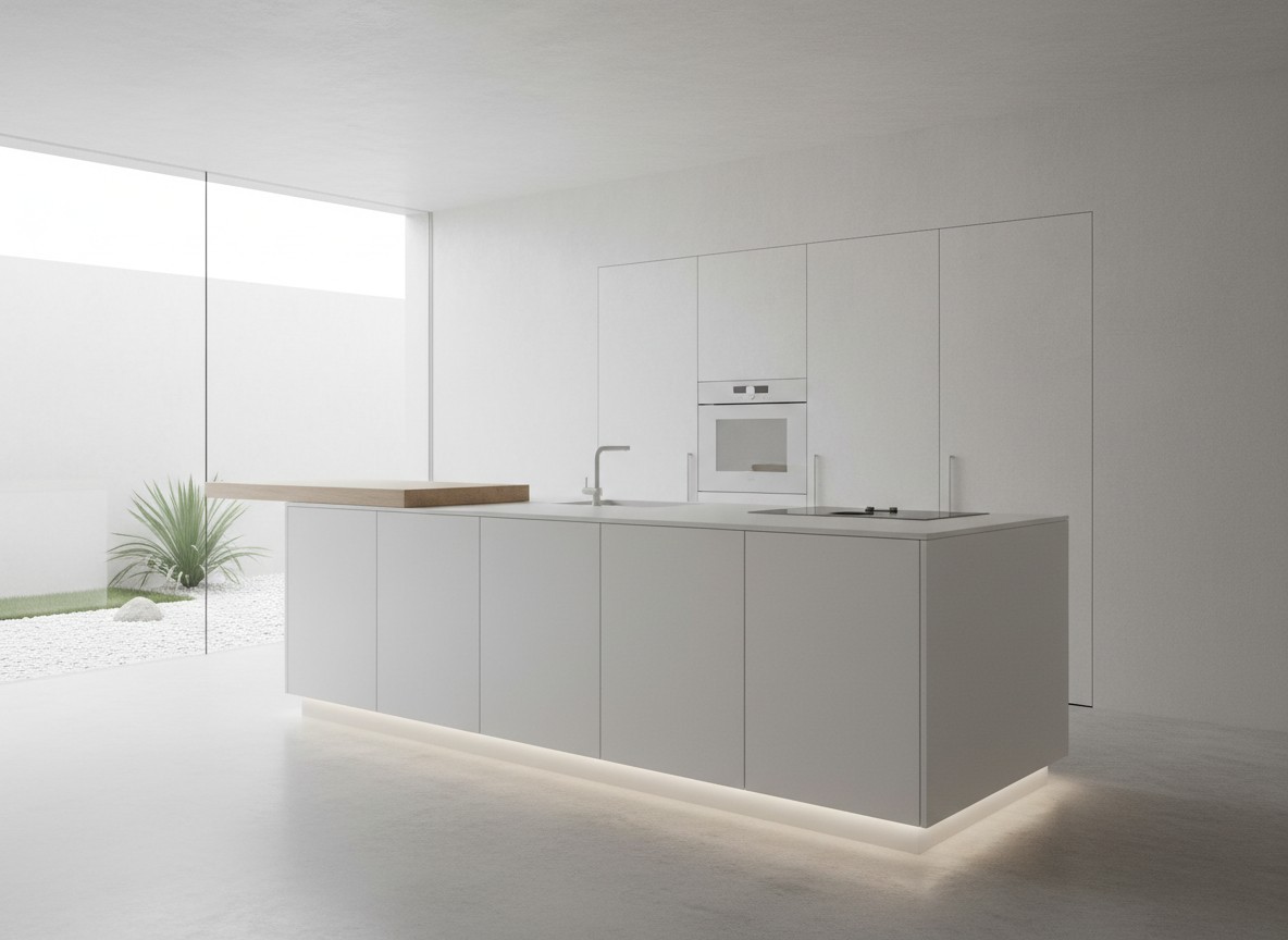 究極のミニマリストキッチン：収納家具をゼロにするためのレイアウトとシステムキッチンの選び方